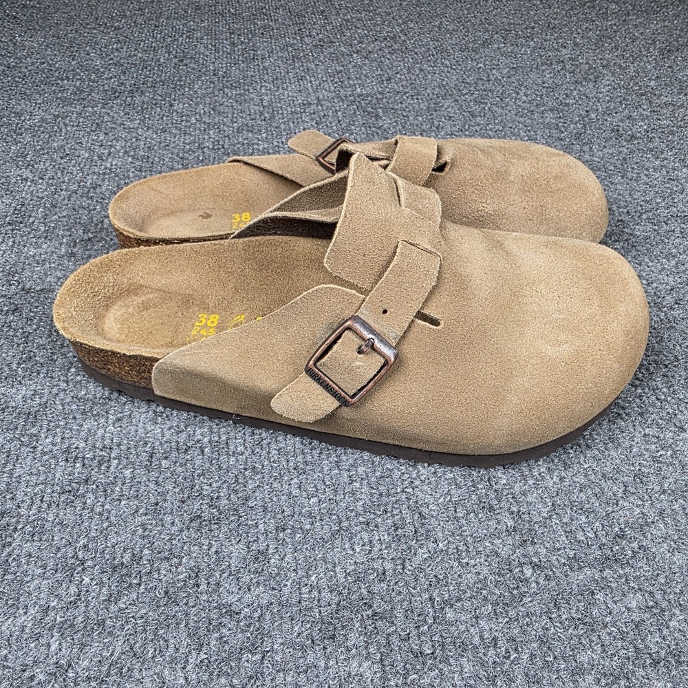 Birkenstock Boston Soft Footbed Suede Leather Clogs Taupe Comfort Shoes Size 38